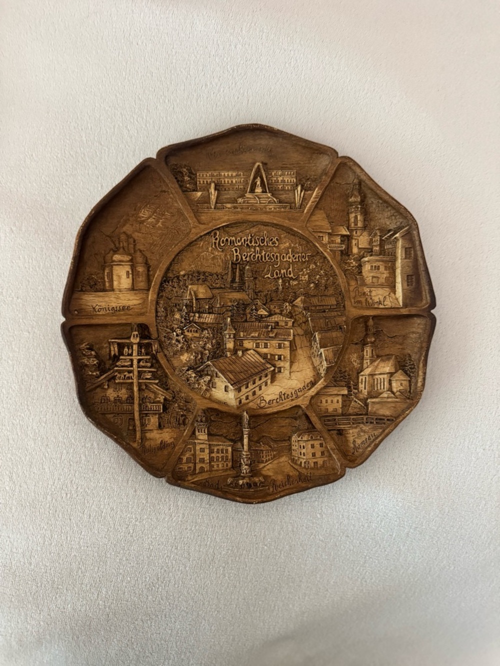 Vintage German 3D Carved Resin Wall Plate Berchtesgaden
